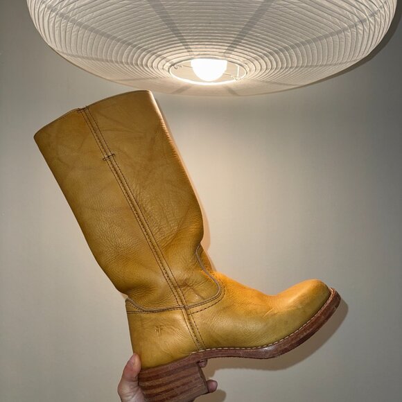 Frye Campus Banana Boots 7 Yellow Square Toe 14L Marble Perfectly Broken In - Picture 10 of 14